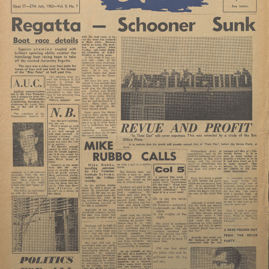 OPUS Official Journal of the Newcastle University College Students’ Association. Opus 57 - 27th July, 1962 - Vol. 9 No. 7