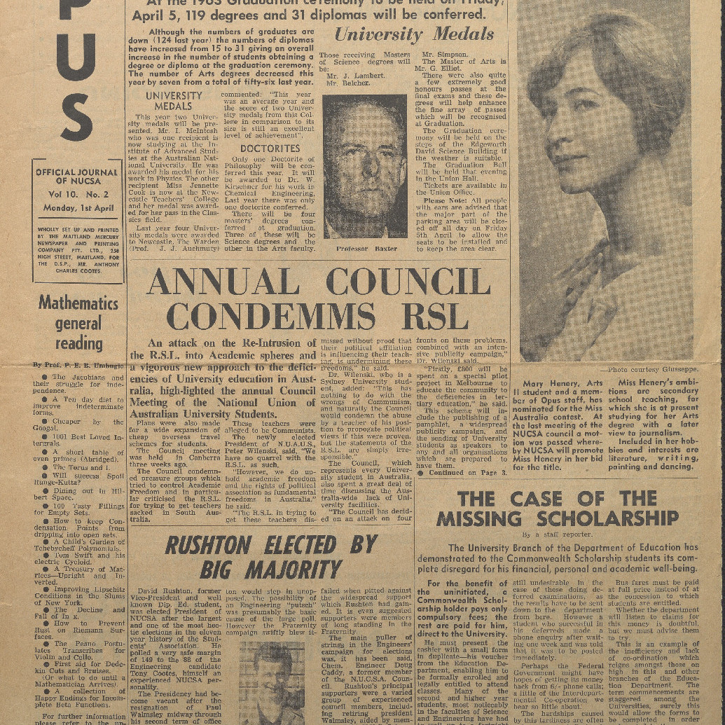 OPUS Official Journal of N.U.C.S.A. 1st April, 1963. Vol.10 No. 2