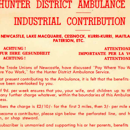 Hunter District Ambulance Service - Industrial Contribution Fund