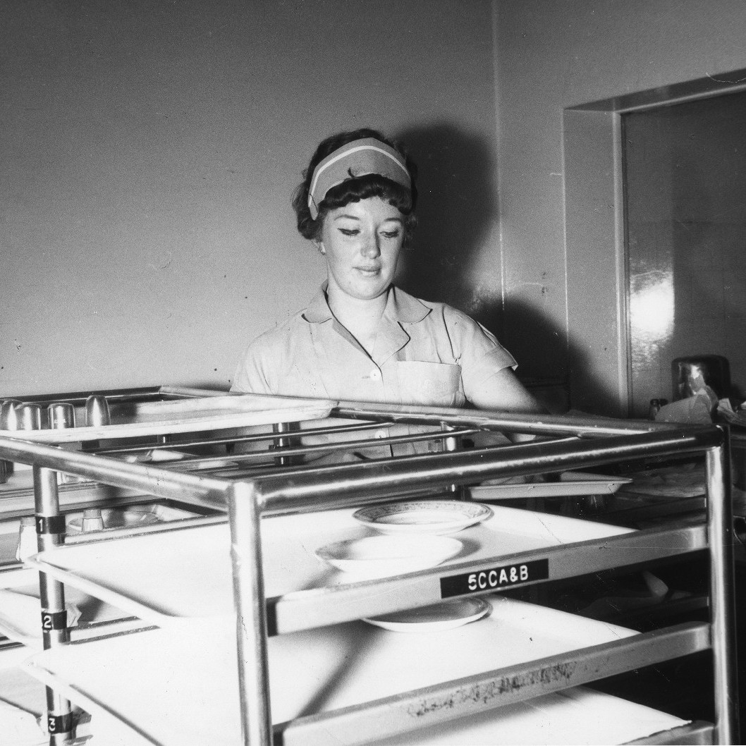 Nurse delivering meals, Royal Newcastle Hospital, Dietary Department 1960s