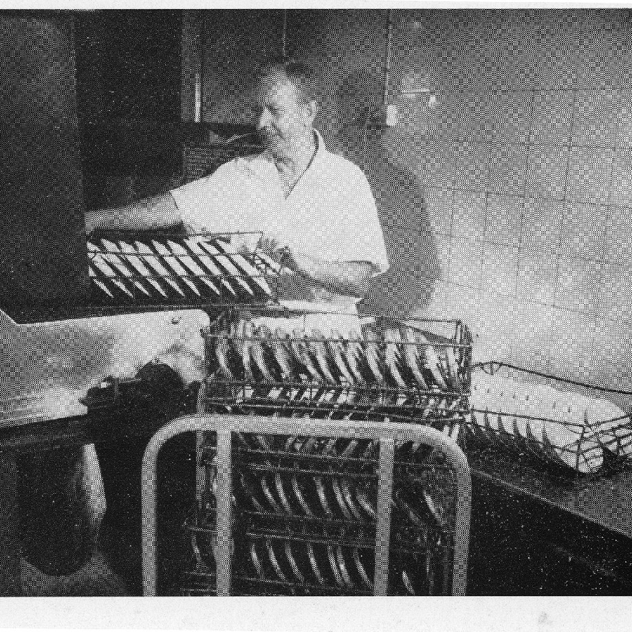 Male staff washing dishes, Royal Newcastle Hospital, Dietary Department, 1960s