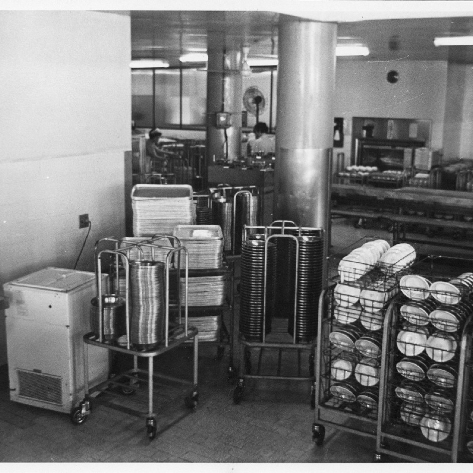 Hospital kitchen and dishes, Royal Newcastle Hospital, Dietary Department, 1960s