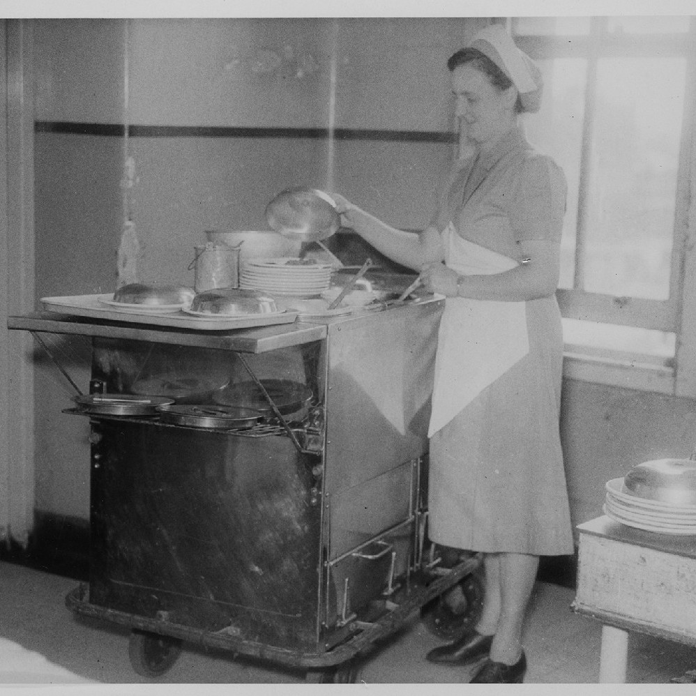 Nurse serving hospital meals, Royal Newcastle Hospital, Dietary Department, 1960s