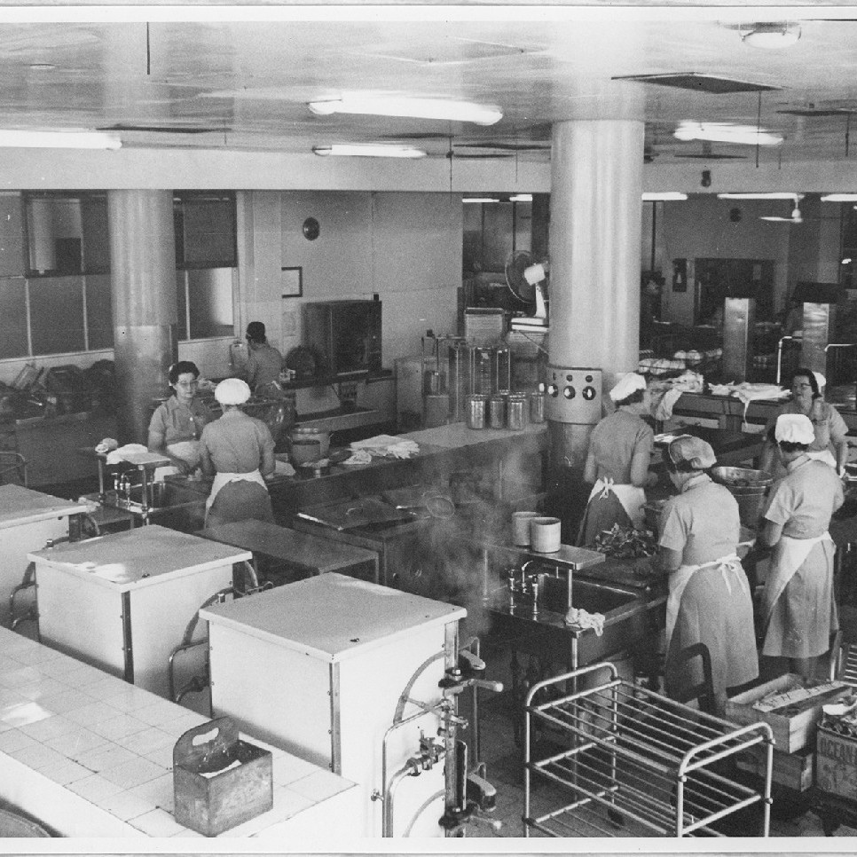 Nurses and hospital staff in kitchen, Royal Newcastle Hospital, Dietary Department, 1960s