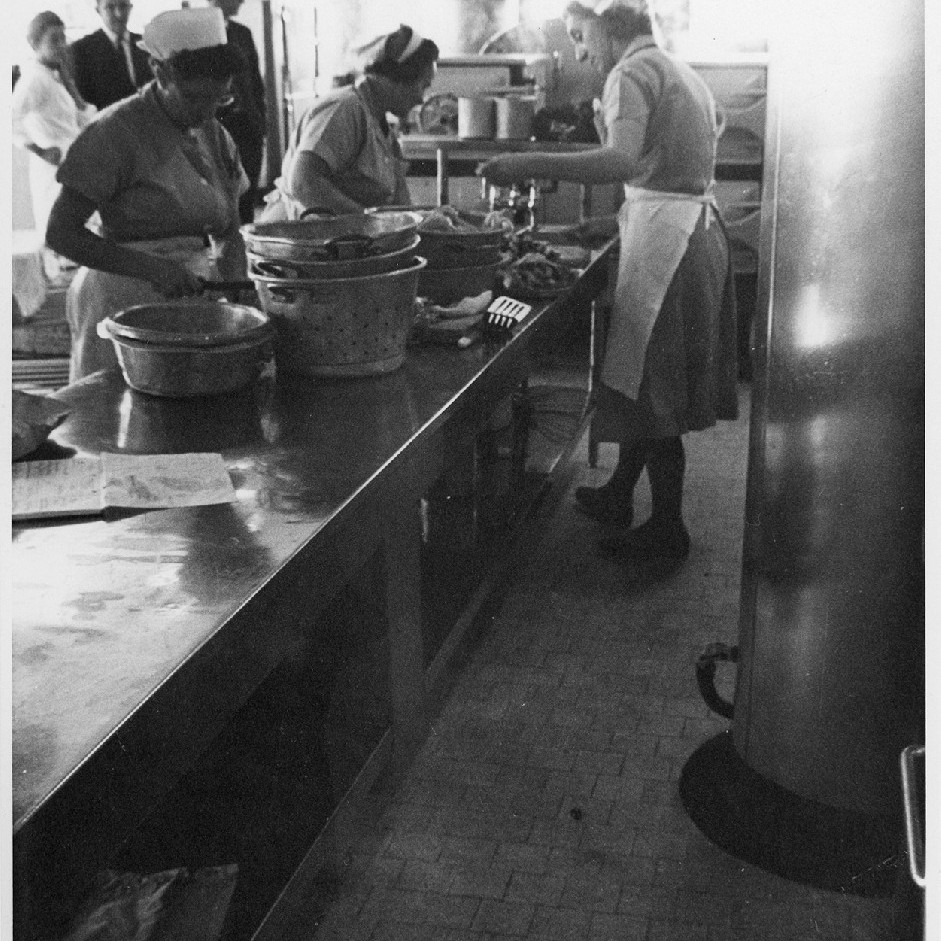 Nurses and hospital staff plating meals, Royal Newcastle Hospital, Dietary Department, 1960s