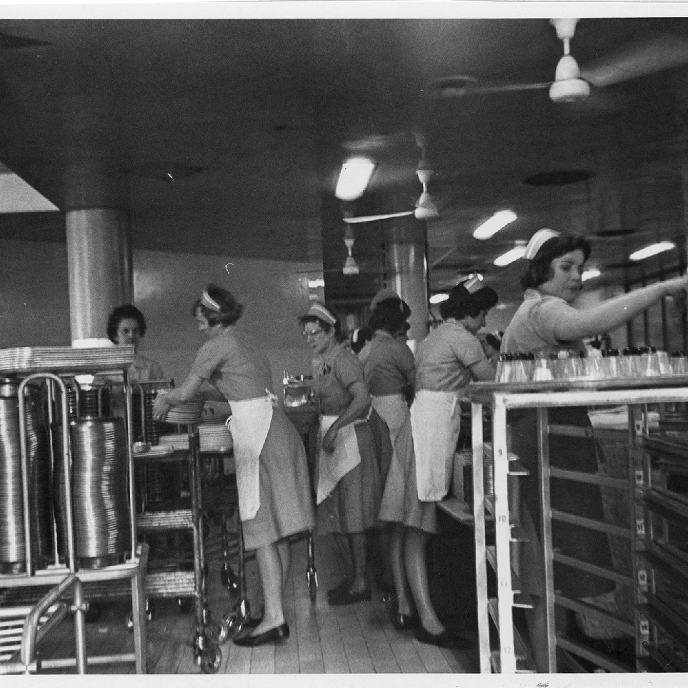Hospital saff preparing meals, Royal Newcastle Hospital, Dietary Department, 1960s