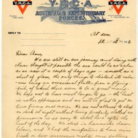 Letter from James "Dick" Long to Amy "Ame" Long, 12 March 1916