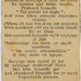 Newspaper clipping of Woodrow Wilson Epitaph