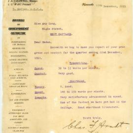 Amy Long typewriting report, 19 December 1911