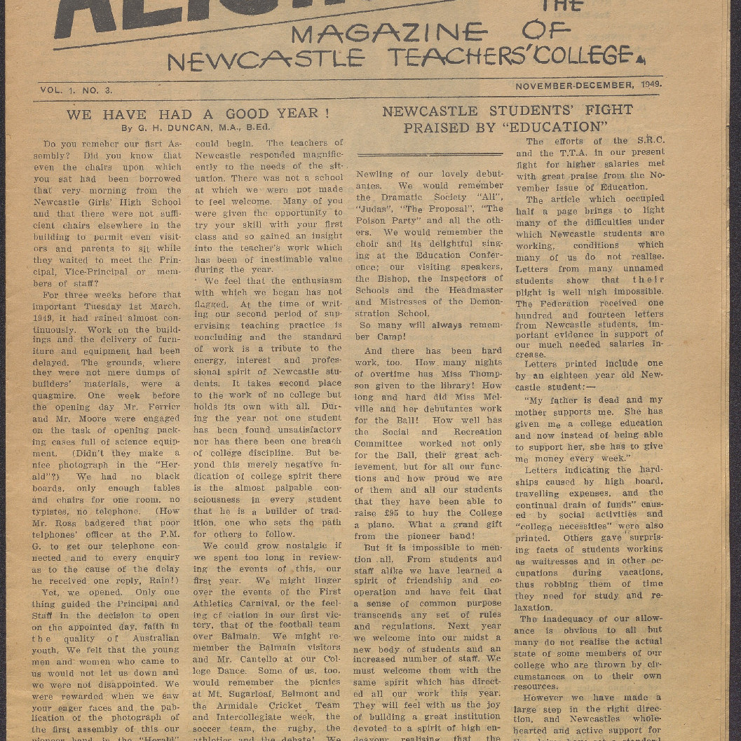 ALTJIRINGA. The Magazine of Newcastle Teachers' College. Vol. 1. No. 3. November-December 1949