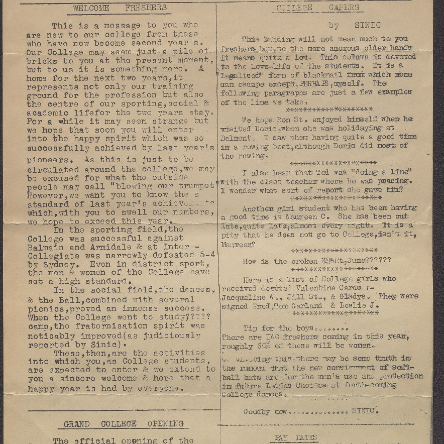 ALTJIRINGA. The Magazine of Newcastle Teachers' College. Special Edition. February 1950.