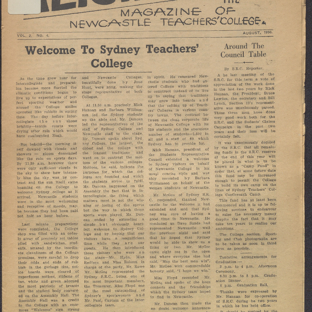 ALTJIRINGA. The Magazine of Newcastle Teachers' College. Vol.2. No.4. August, 1950.
