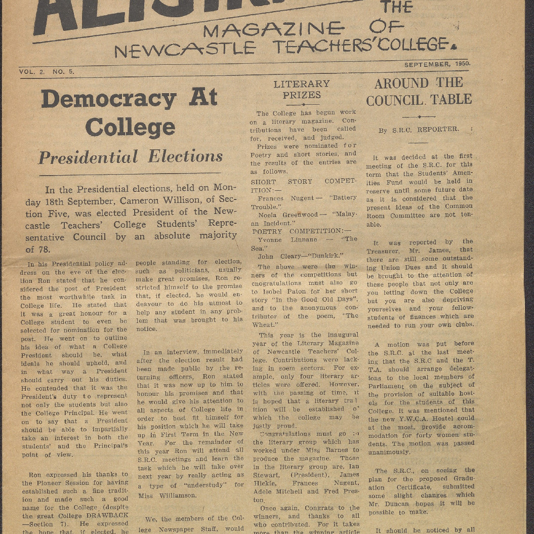 ALTJIRINGA. The Magazine of Newcastle Teachers' College. Vol.2. No.5. September, 1950.