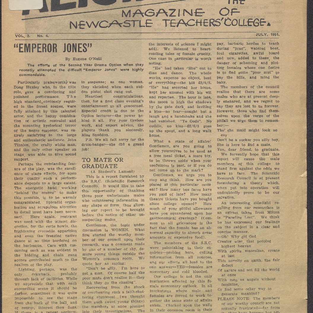 ALTJIRINGA. The Magazine of Newcastle Teachers' College. Vol. 3 No. 4 July, 1951.