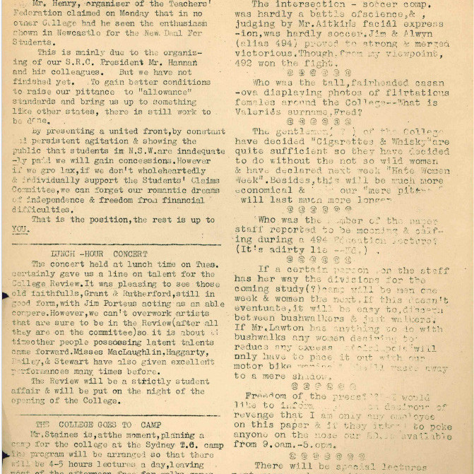 ALTJIRINGA The Magazine of The Newcastle Teachers' College. Emergency Edition No.3.  16th September 1949