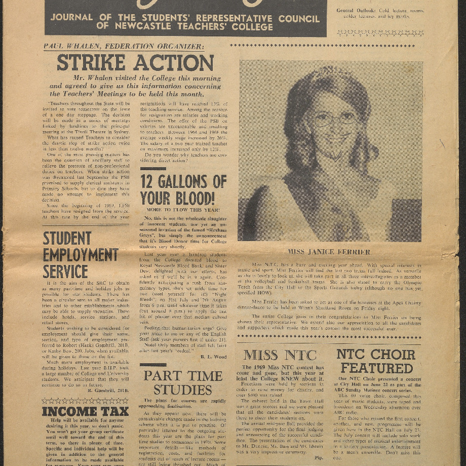 Altjiringa Journal of the Students’ Representative Council of Newcastle Teachers’ College. 10 July 1969.
