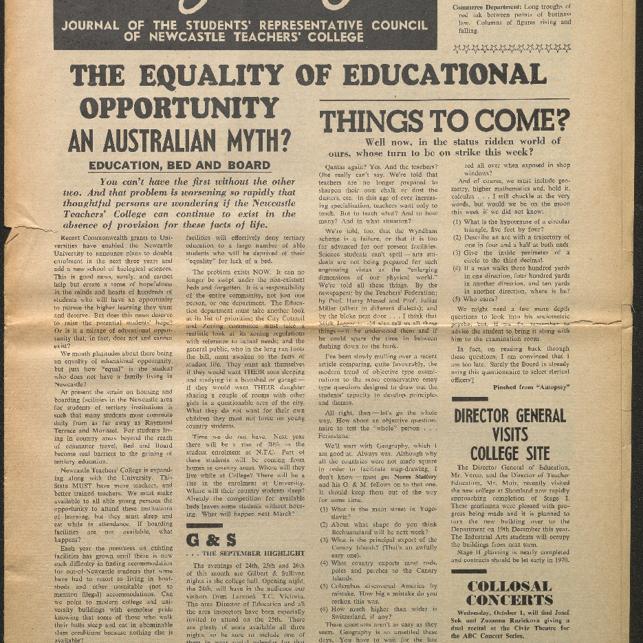 Altjiringa Journal of the Students’ Representative Council of Newcastle Teachers’ College. 11 September 1969.
