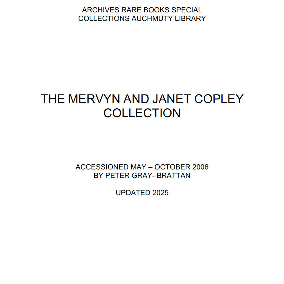 The Mervyn and Janet Copley Collection Finding Aid (2006/2025)