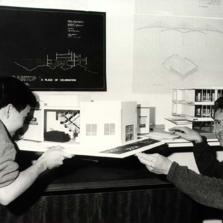 Architecture students creating models