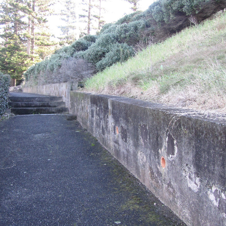 Stone wall and walkway, King Edwards Park, Newcastle, NSW, 2012