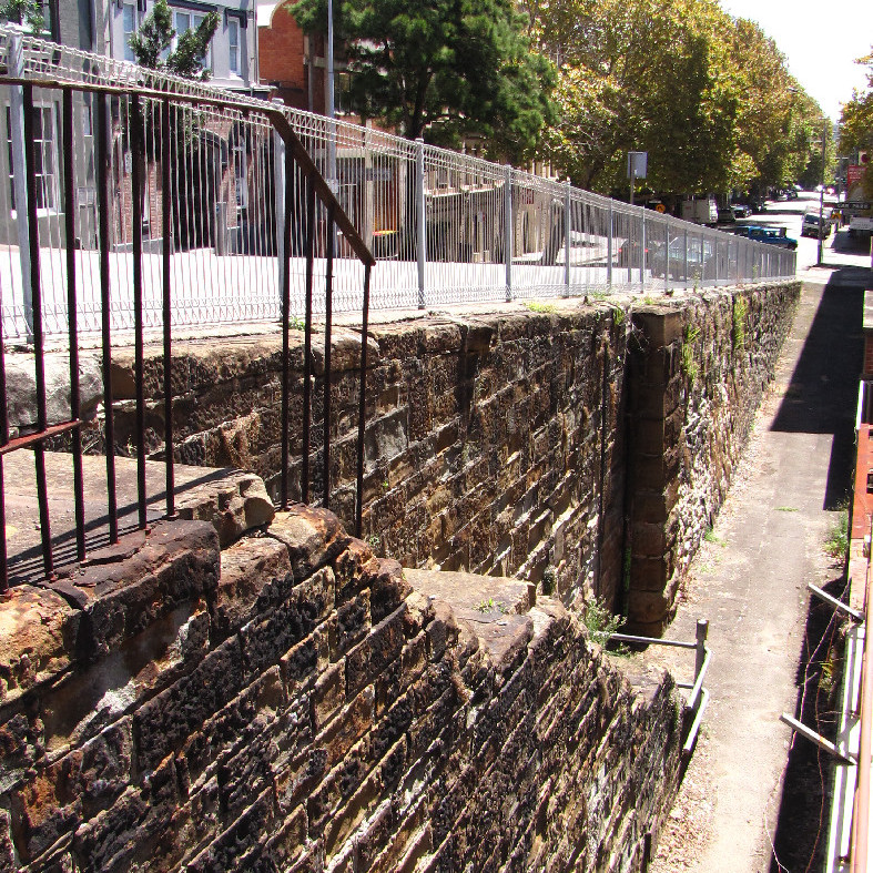 Stone retaining wall, Newcastle, NSW, 2012