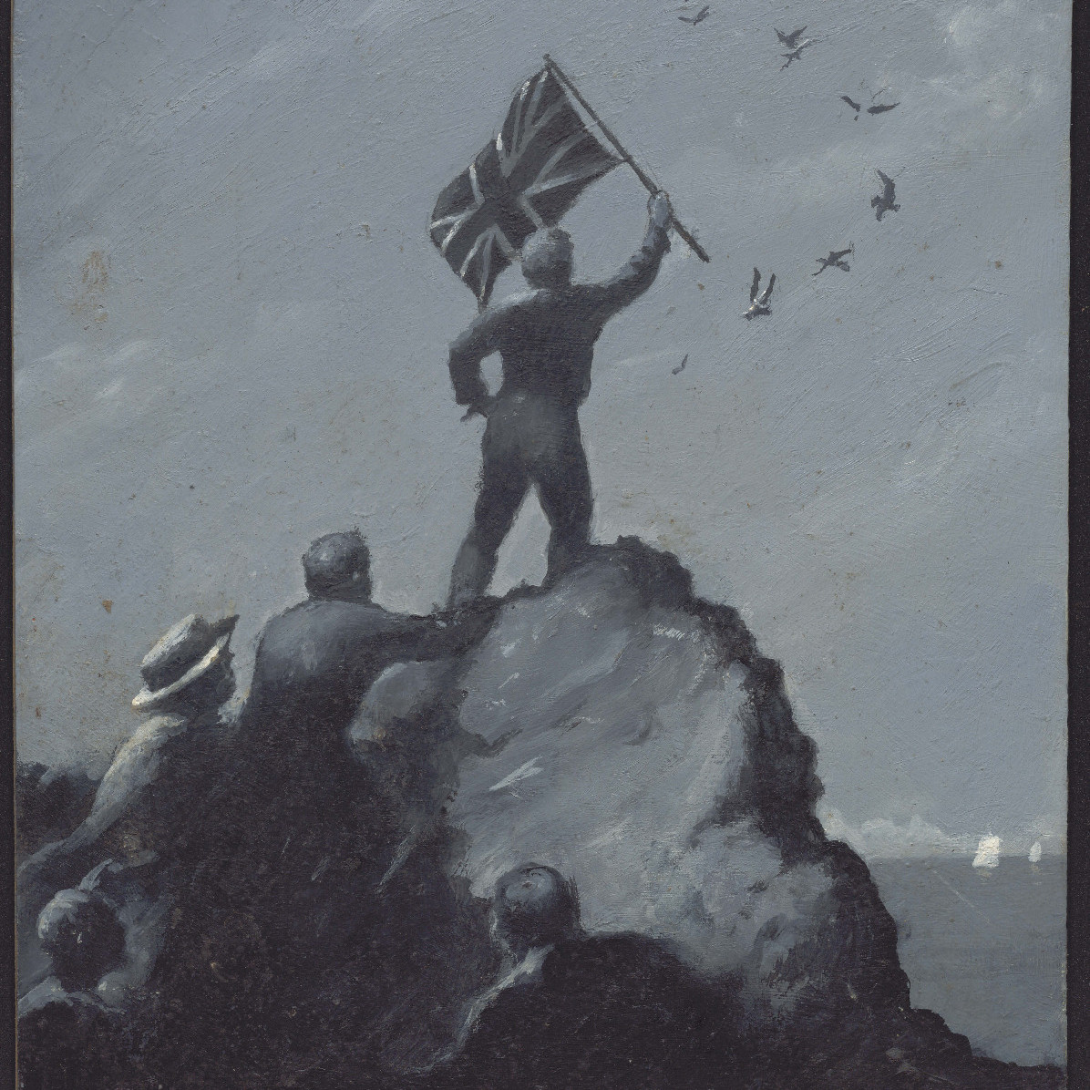 Ensign Barrallier R.N., signals from the top of Nobby's to the "Lady Nelson" that this was the river they were searching for- Terry Callen