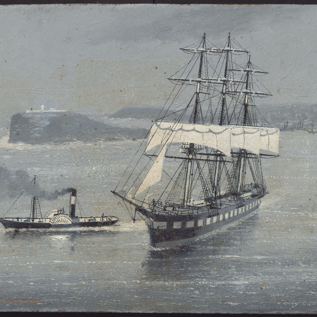 Tugboat 'Washington' towing 'Dundee' out to Sea, 1857- Terry Callen
