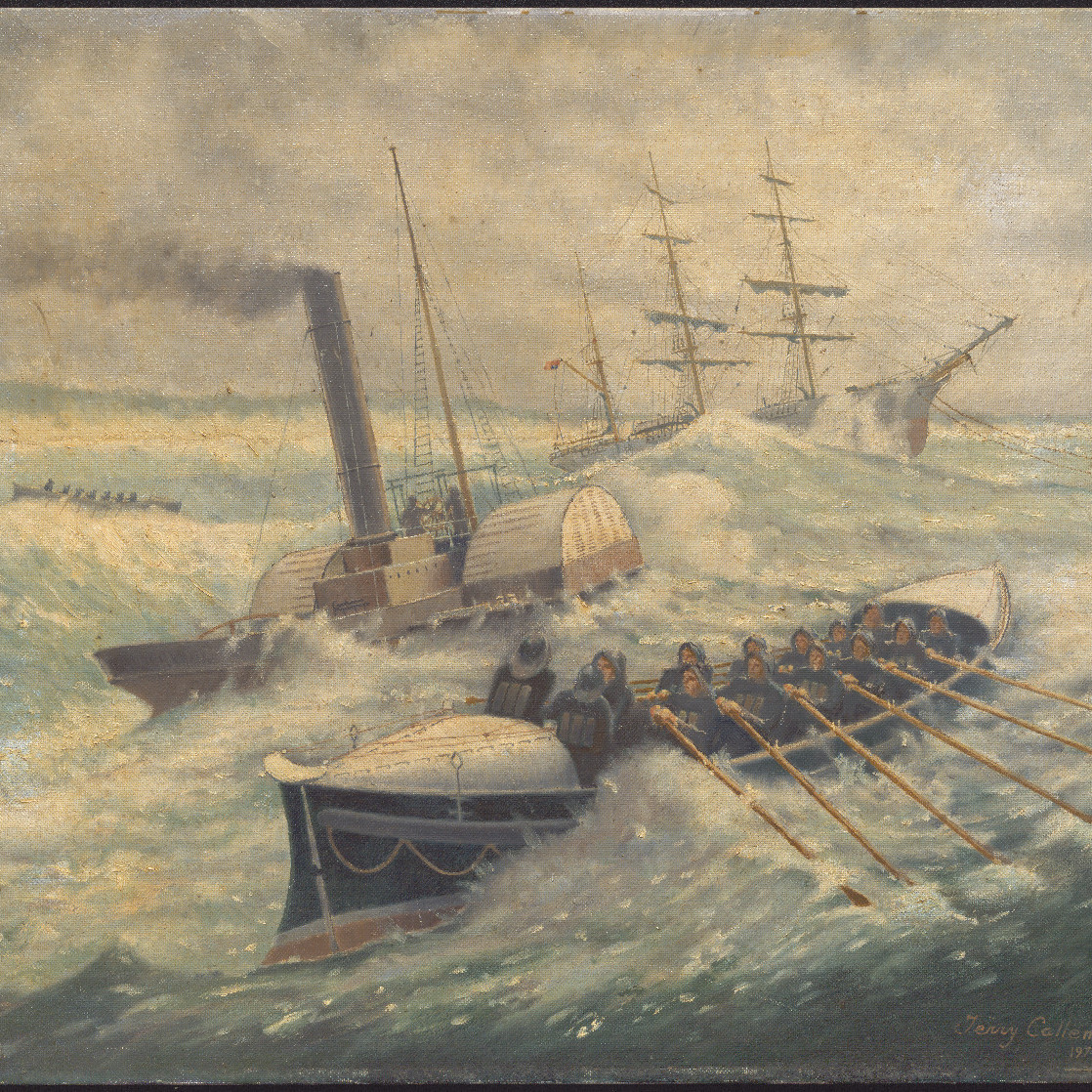 Unidentified Steamer with Lifeboat and Sail Ship- Terry Callen