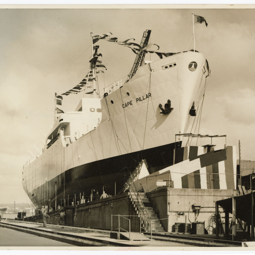 Lighthouse Supply Vessel 'Cape Pillar' on State Dockyard Slipway, 1964