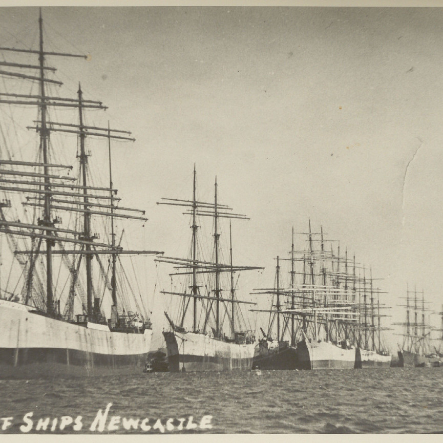 Fleet of Sailships docked in Newcastle Harbour