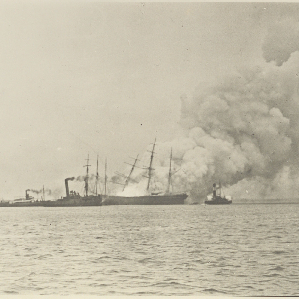 'Itata' on Fire in Newcastle Harbour, 12 January 1906