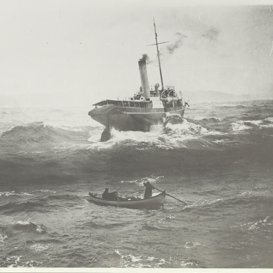 Pilot Steamer and Small Boat in Heavy Waves
