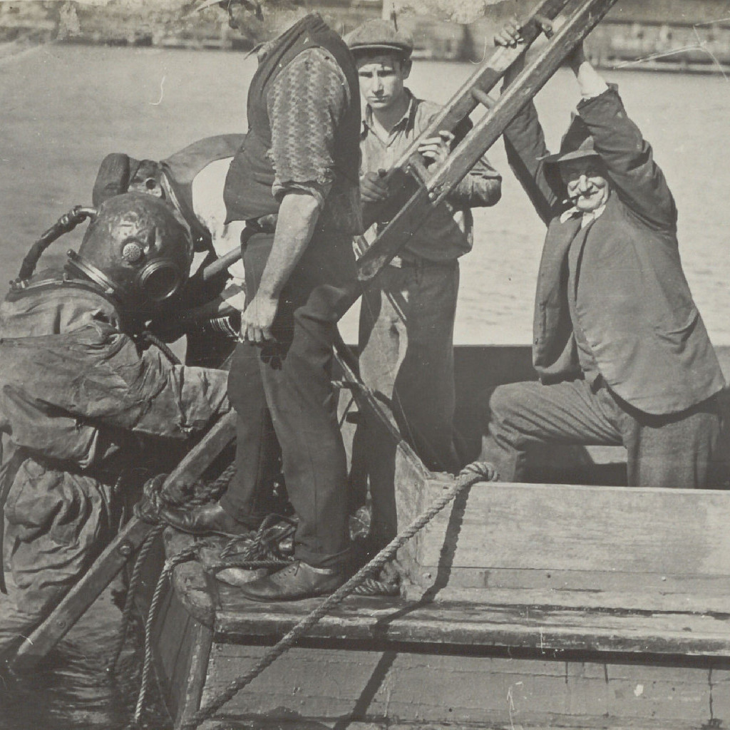 Diver Heading down to Wreck of the 'Bluebell', 11th August 1934