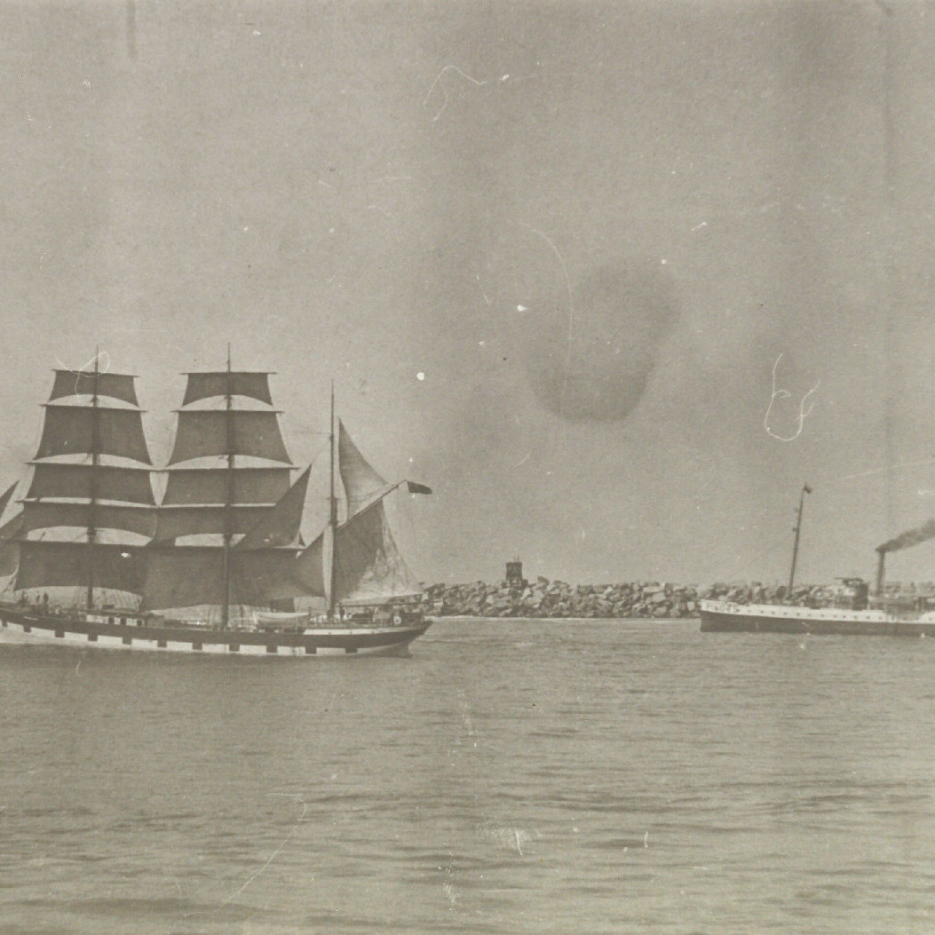 Unidentified Sailship with Pilot Boat 'Ajax' at Entrance to Newcastle Harbour