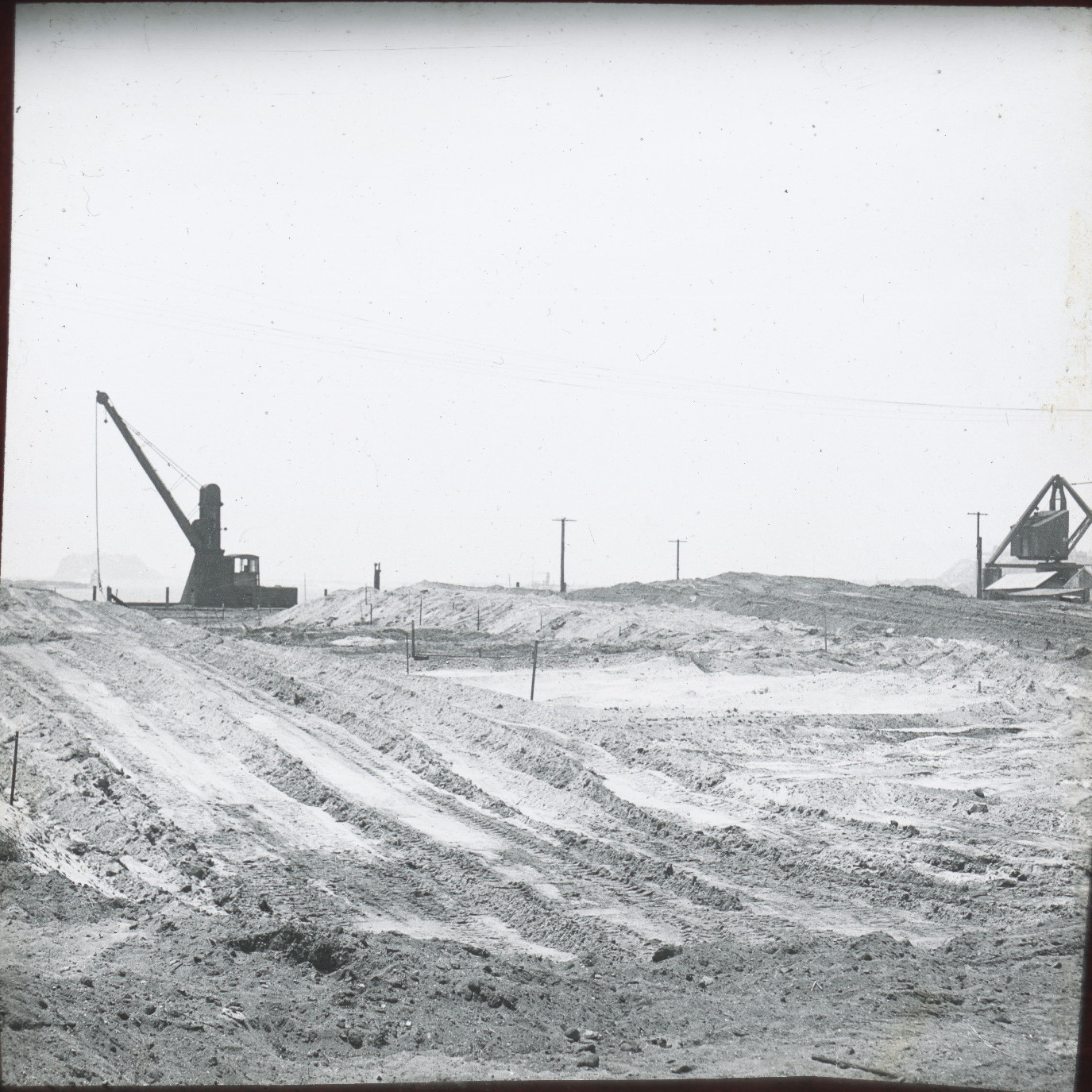 Cranes at Construction Site for Newcastle State Dockyard, March 1942
