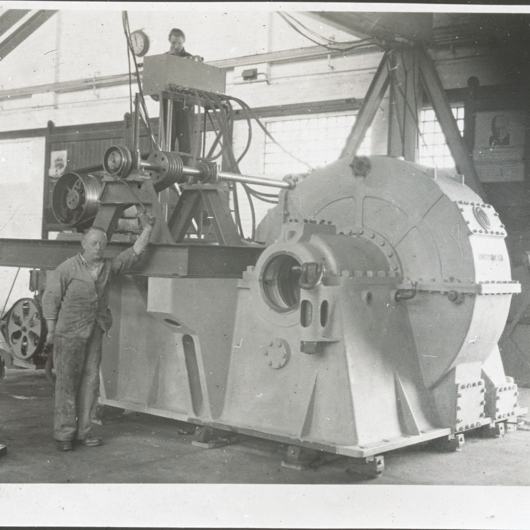 Two Men with Unidentified Machine at State Dockyard during World War 2
