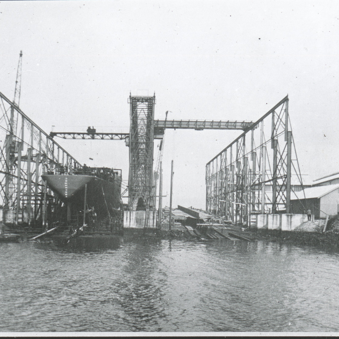 Berths at Newcastle State Dockyard, with Frigate Ready to Launch