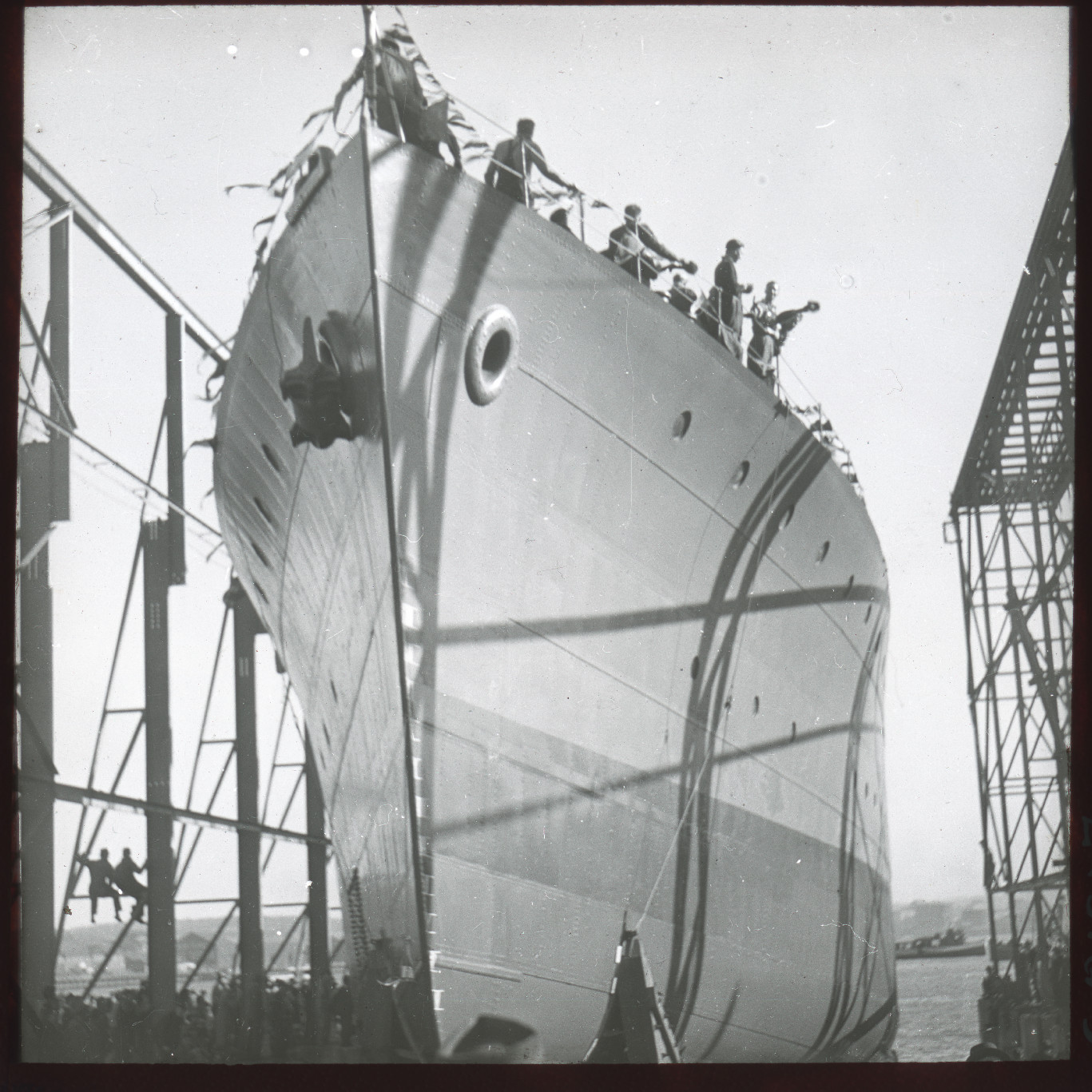 Ship being Prepared for Launch at Newcastle State Dockyard
