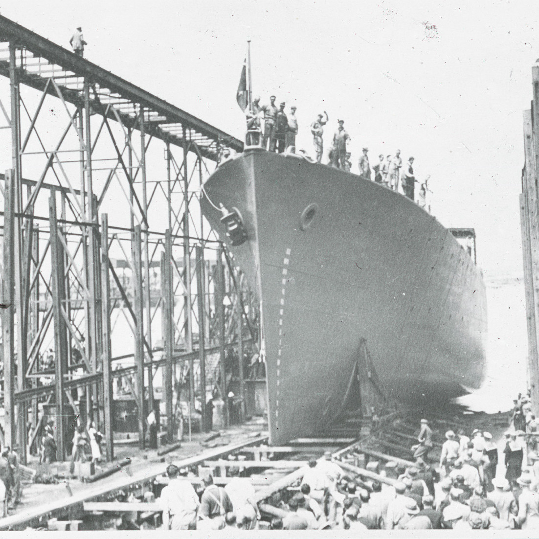 Ship being Launched at Newcastle State Dockyard