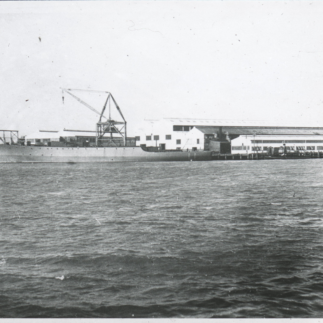 Ship being fitted out at Newcastle State Dockyard