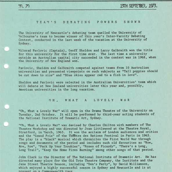University News, The University of Newcastle, No. 70, 13 September 1973