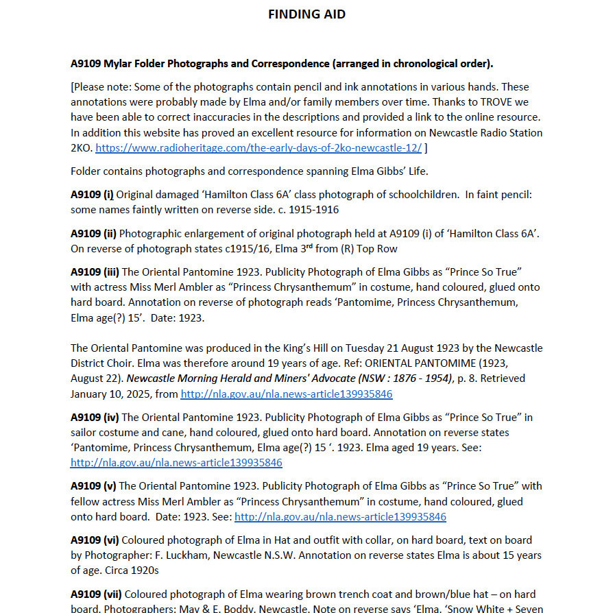 The Elma Gibbs Archive - Finding Aid