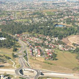 An aerial view of the roundabout on State Highway 23 that is situated near the University of Newcastle, Australia - 1992