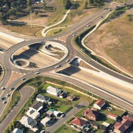 An aerial view of the roundabout on State Highway 23 that is situated near the University of Newcastle, Australia - 1992