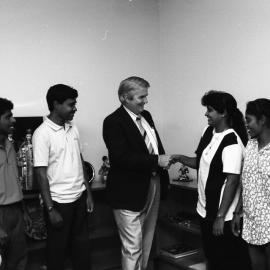 Dr Alan Taylor with four unidentified  international students, the University of Newcastle, Australia - 1992