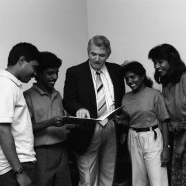 Dr Alan Taylor with four unidentified  international students, the University of Newcastle, Australia - 1992