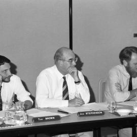 Tony Brown, John Stephenson and Professor Brian English at an unidentified event, the University of Newcastle, Australia - 1992