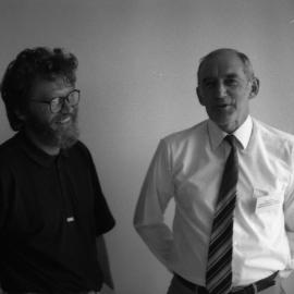 Terry Geddes  (r): (Senior Instructional Designer) from Charles Sturt University with an unidentified academic (l), the University of Newcastle, Australia - 1992