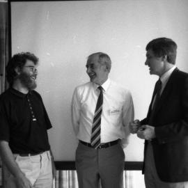 Terry Geddes (middle): (Senior Instructional Designer) from Charles Sturt University with two unidentified academics, the University of Newcastle, Australia - 1992