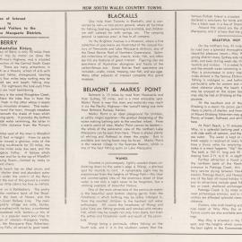 New South Wales Country Towns - Berry, Blackalls, Belmont & Marks' Point, Wangi and Woy Woy., 1938.